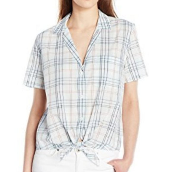 SOLD Equipment Blue Plaid Keira Tie Front Shirt - Picture 1 of 6